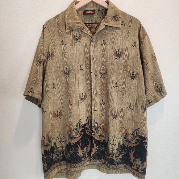 7 Diamonds Other - Vintage 7 Diamonds Mens Batik Pattern Button Up Shirt Short Sleeve Brown Size L